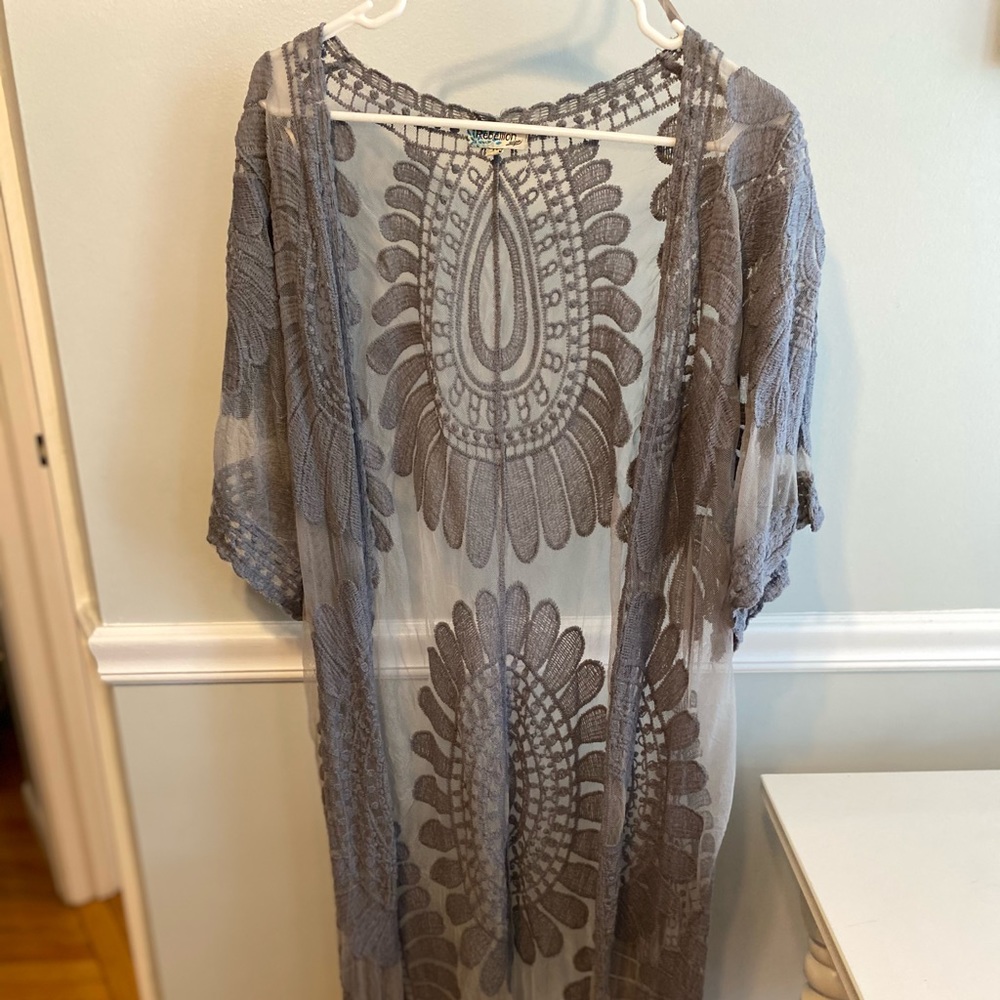 Rebellion Again sheer short sleeve cardigan or bathing suit coverup